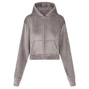 SKIMS Velour Zip Up Hoodie - Gunmetal XXS